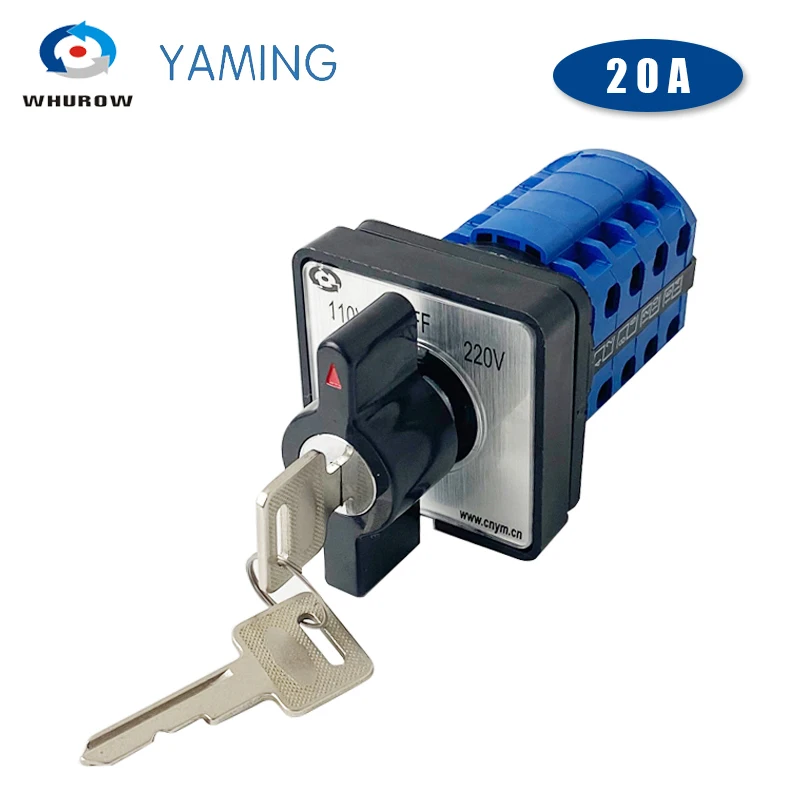 

YMW26 LW26-20YS2/4 Electric Dual Power Control 20A 4 Poles 3 Position 110V-OFF-220V With Key Changeover Rotary Knob Cam Switch