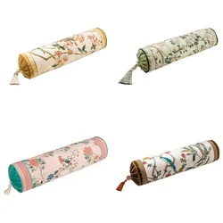 Column Flora Bird Pillows Chinese Retro Cushion Velvet Round Removable Bed Roll Cushion Spine Lumbar Pillow Art Home Decorations