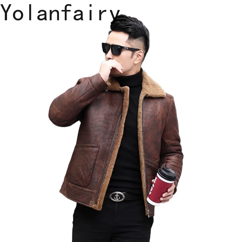 

YOLANFAIRY Natural Fur Coat Man Luxury Winter 100% Genuine Sheepskin Leather Jacket Men Casual Short Mens Leather Fur Coats 2025