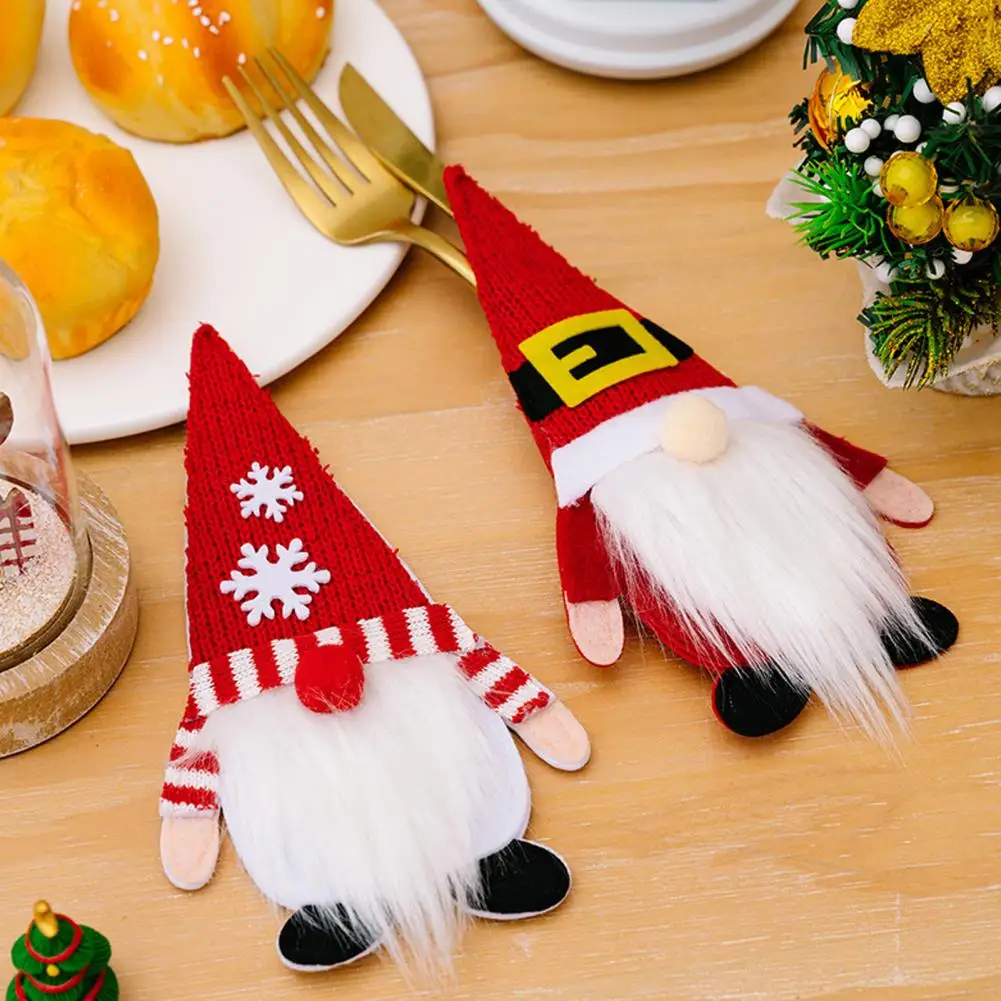 Christmas Tableware Bag Festive Dinnerware Cover Christmas Tableware Flatware Holders Knitted Cutlery Dust for Thanksgiving