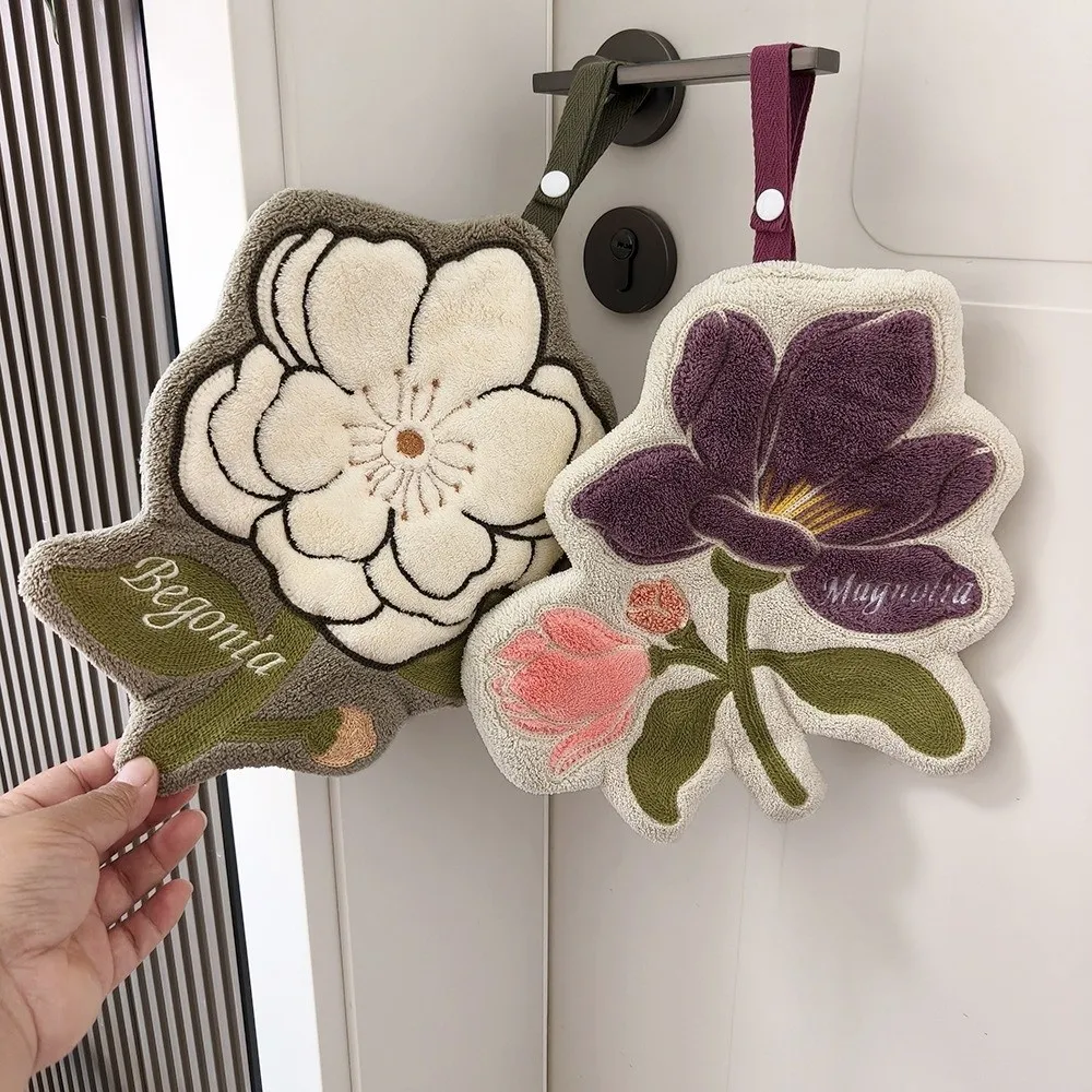New Absorbent Floral Hand Towel Thickened Fabric Flower Hand Towel Lint Free Hanging Hand Towel Kitchen Use