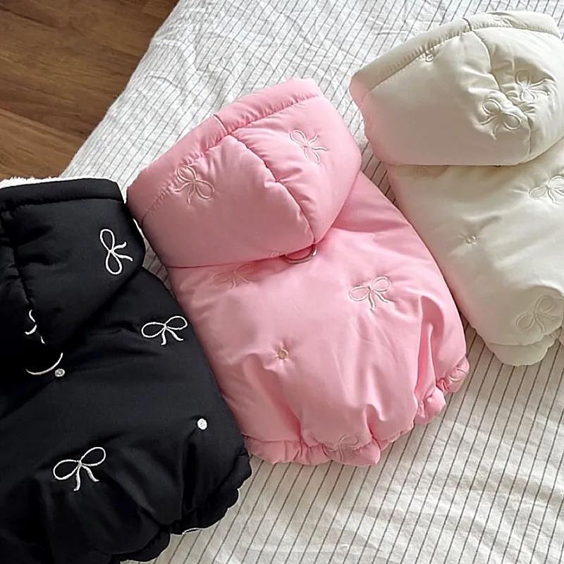 

Fashion Bow-Embroidered Dog Coat Teddy Bear Stylish Down Jacket Bichon Frise Winter Warmth Hooded Coat Thickened Pet Accessories