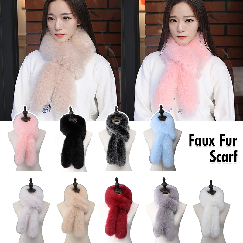 Imitaion Fox Fur Scarf Winter Women Pink Scarf Coat Jacket Decor Shawl Women  Furry Fur Collar Neck Warm Shawl Shrugs