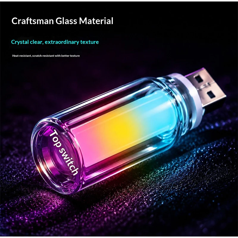 USB Glass Bottle RGB Ambient Light 10 Gradient Lighting Modes Switch Freely Gaming Room Bedroom Car Decor LED Atmosphere Lamp
