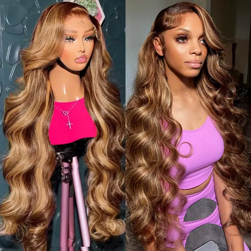 

Highlight 13x4 13x6 Ombre Body Wave HD Lace Front Wig 4/27 Color Transparent Lace Frontal Human Hair Wigs For Women PrePlucked