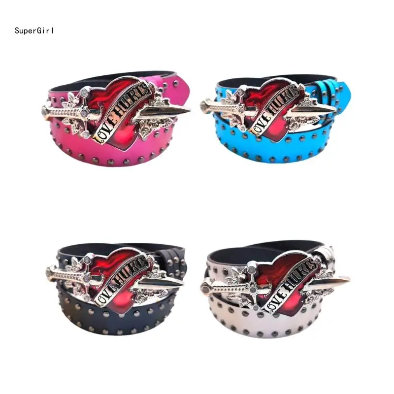 

Hot Girl Waistband Western Cowgirl Belt Heart Buckle Studs for Jeans J78E