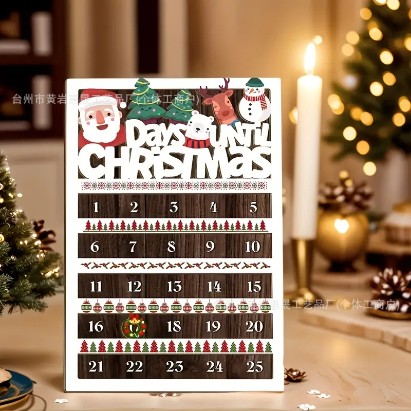 Christmas Day Countdown Calendar Hanging Ornament, Christmas Calendar with Santa Claus Woodwork