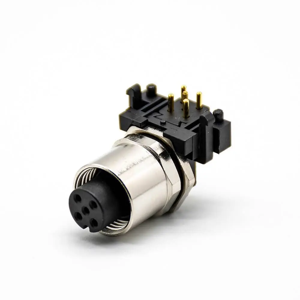 Right Angled M12 Female 5Pin A-Code PCB Contacts Panel Mount Socket Unshield Waterproof