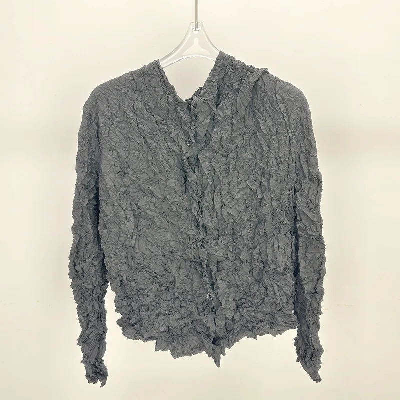 Miyake Fold 2025 Spring and Autumn New Fold Single Breasted Coat for Women's Fashion, Chaotic Fold, Comfortable Cardigan Top