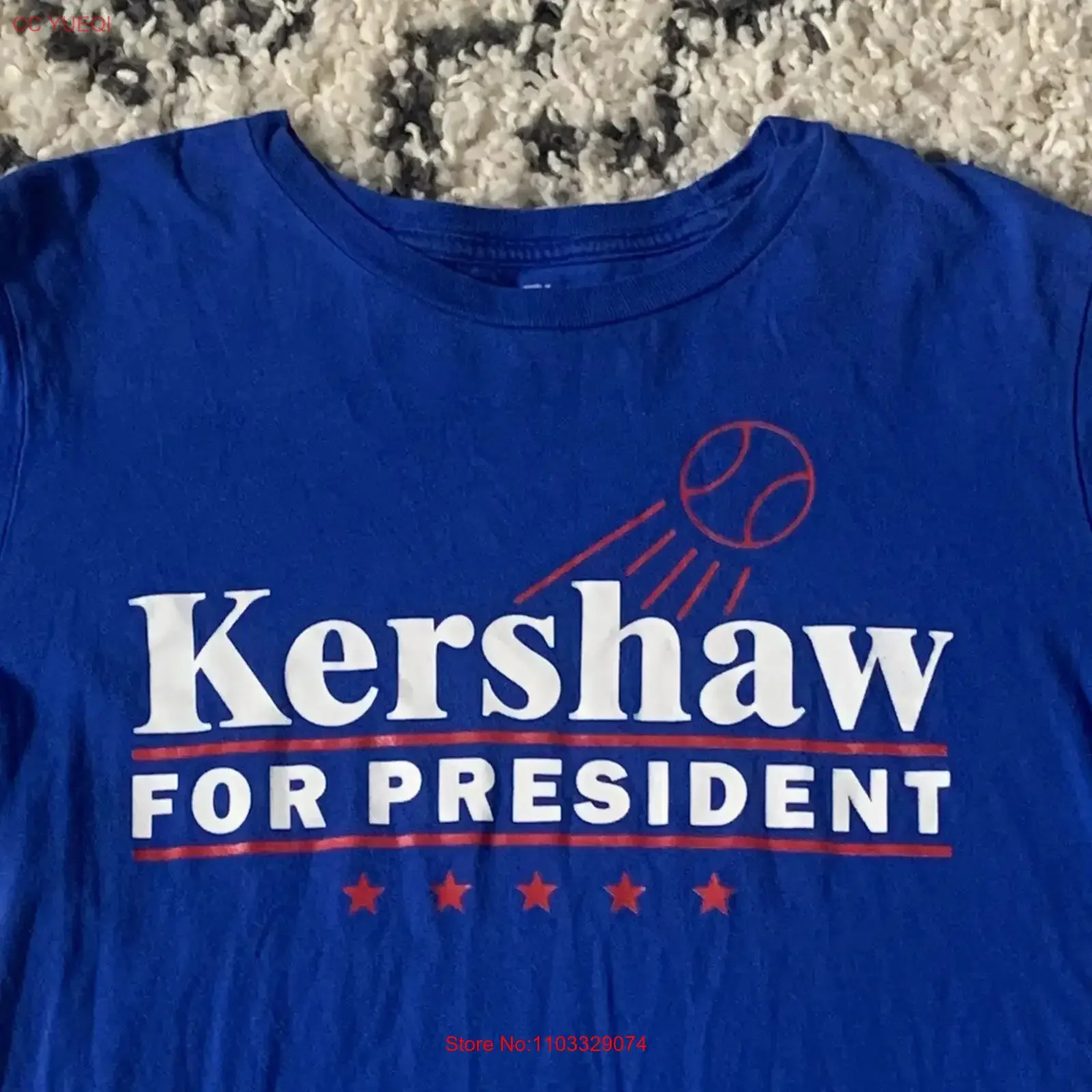 Camiseta LA Dodgers Kershaw For President Masculina M Azul Baseball Los Angeles Vintage Lavada para Uso Diário