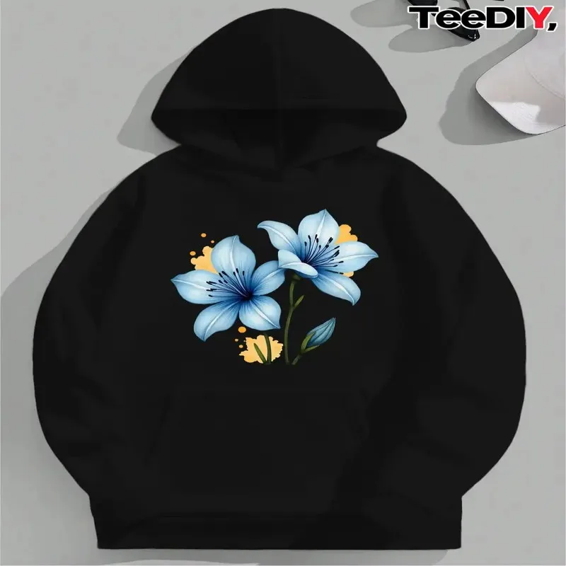 

Осенне-зимняя одежда больших размеров, женская толстовка больших размеров, женская сине-белая акварельная цветочная конструкция, уличный стиль, элегантная мягкая Y2k