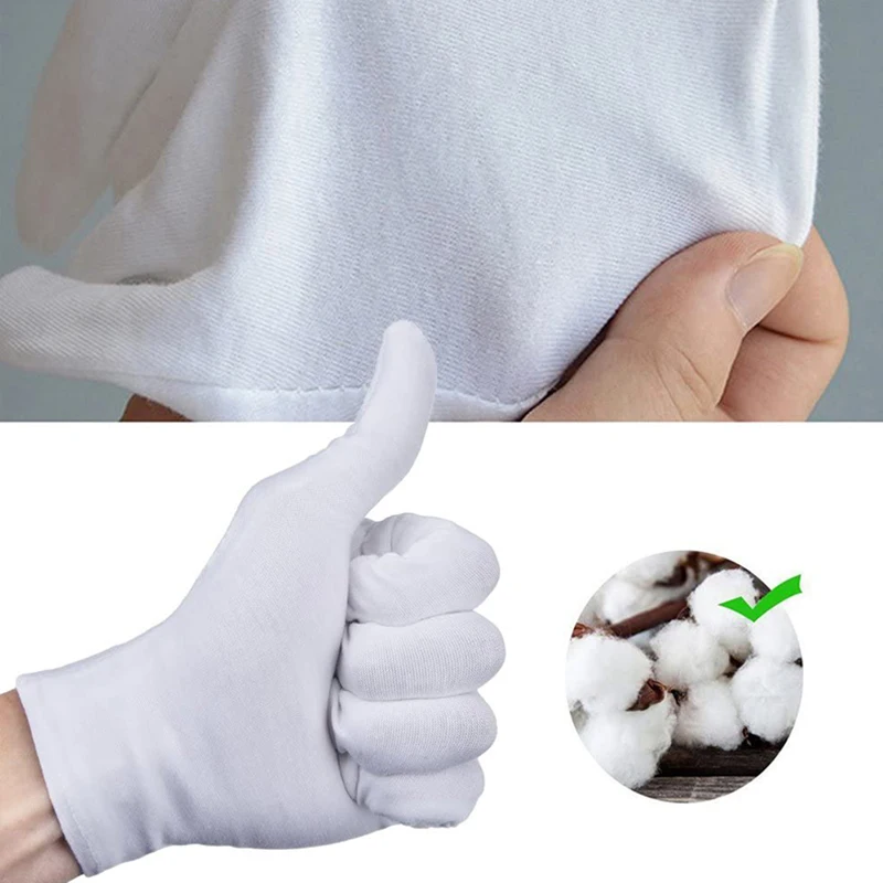 24 pares de luvas de algodão branco, luva de trabalho mais espessa e resuável de 9,4 polegadas para inspeção de prata de joias de moedas - grande