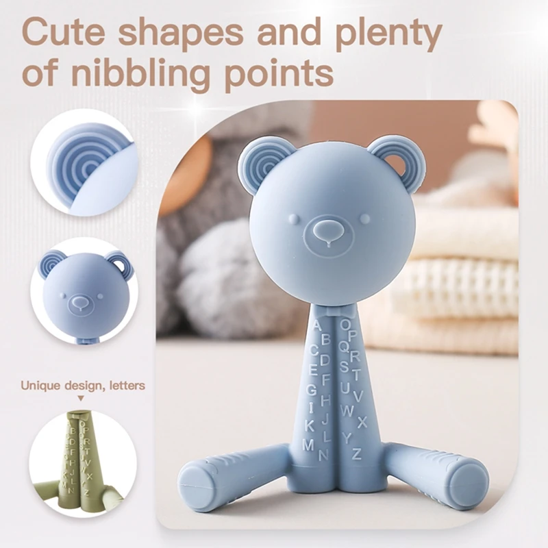 1PC Baby Silicone Rattle Toys Cartoon Bear Shape BPA Free Silicone Teether Toys 0-12Months Rattle Silicone Teether Toy Baby Gift