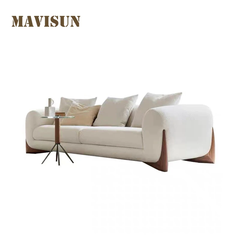 White Teddy Velvet Modern Couch For Living Room Wood Sofa Apartment Home Furniture Comfortable Designer Double Living Room Sofa