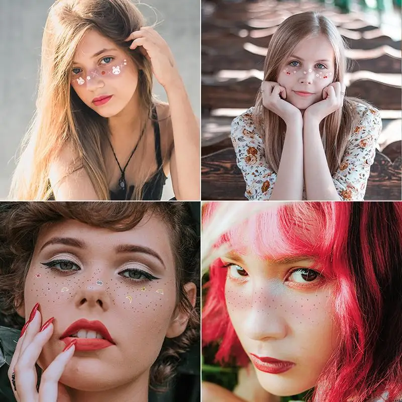 Stiker Wajah Dekorasi Wajah Sementara Tato Wajah Festival Musik Produk Makeup Stiker Seni Kosmetik DIY Tahan Air Yang Indah