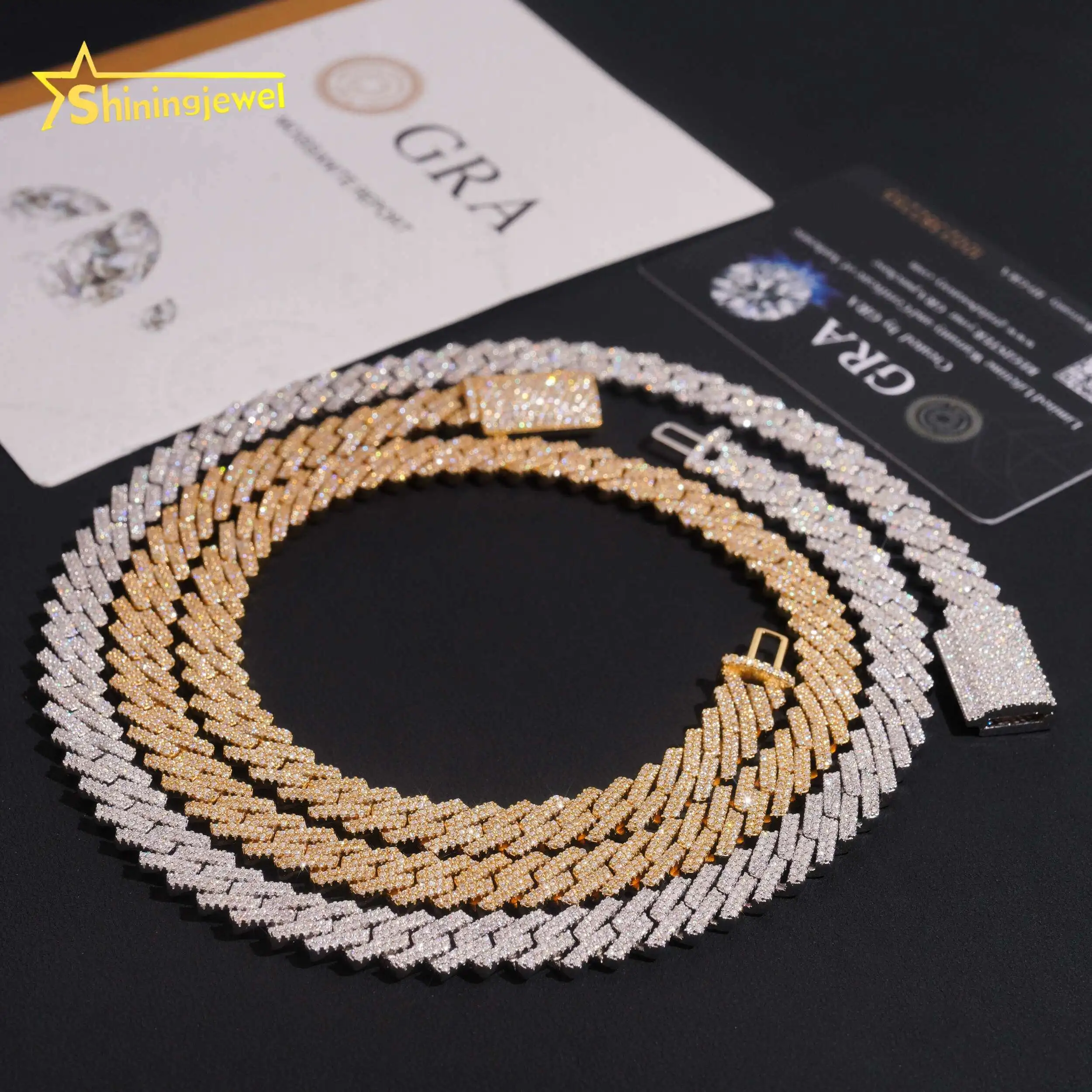 Stocks Large 10mm 2 Rows 925 Sterling Silver Hip Hop Jewelry Men Fashion Necklace Iced Out Moissanite Diamond Cuban Link Chain.