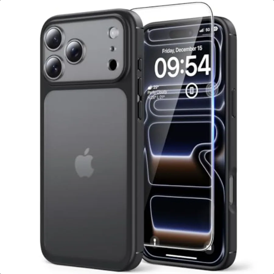 Чехол TAURI для iPhone 17 Pro Max, полная защита камеры с защитной пленкой для экрана, полупрозрачный матовый чехол в стиле милитари, защита от ударов