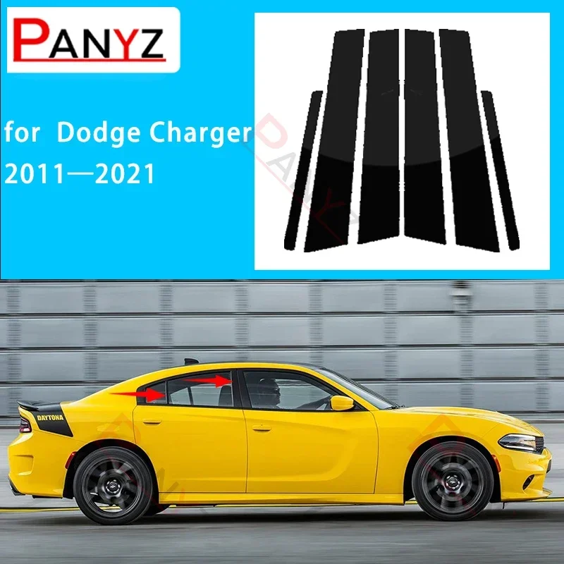 6Pcs Car Door Window Pillar Posts Trim Covers Sticker for Dodge Charger 2011 2012 2013 2014 2015 2016 2017 2018-2023