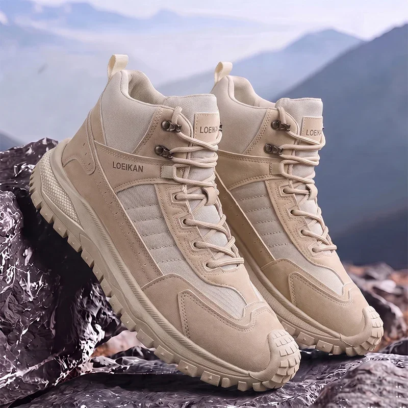 Atmungsaktive Herren-High-Top-Wanderstiefel mit Schnürung, rutschfester, dicker Sohle, Knöchelhoch, für Outdoor-Trekking und den täglichen Gebrauch – Detail 1