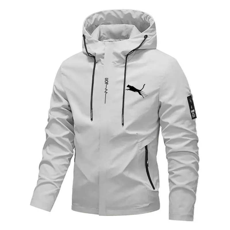 

2026 new spring men's fashionable printed zipper hooded jacket, outdoor waterproof, windproof, casual hiking lightweight jacket