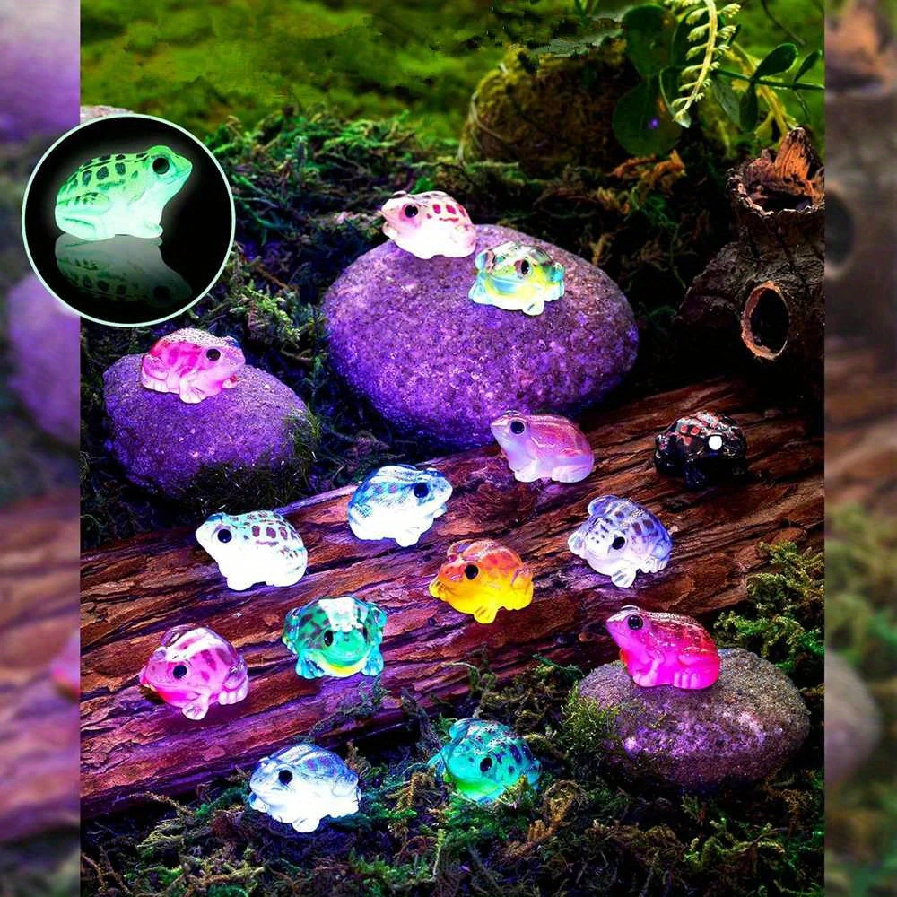 10/30/50pc Fluorescent Frog Plastic Statues - UV/Black Light Activated Fluorescence, No Power Required, Vivid Colors for Glass H