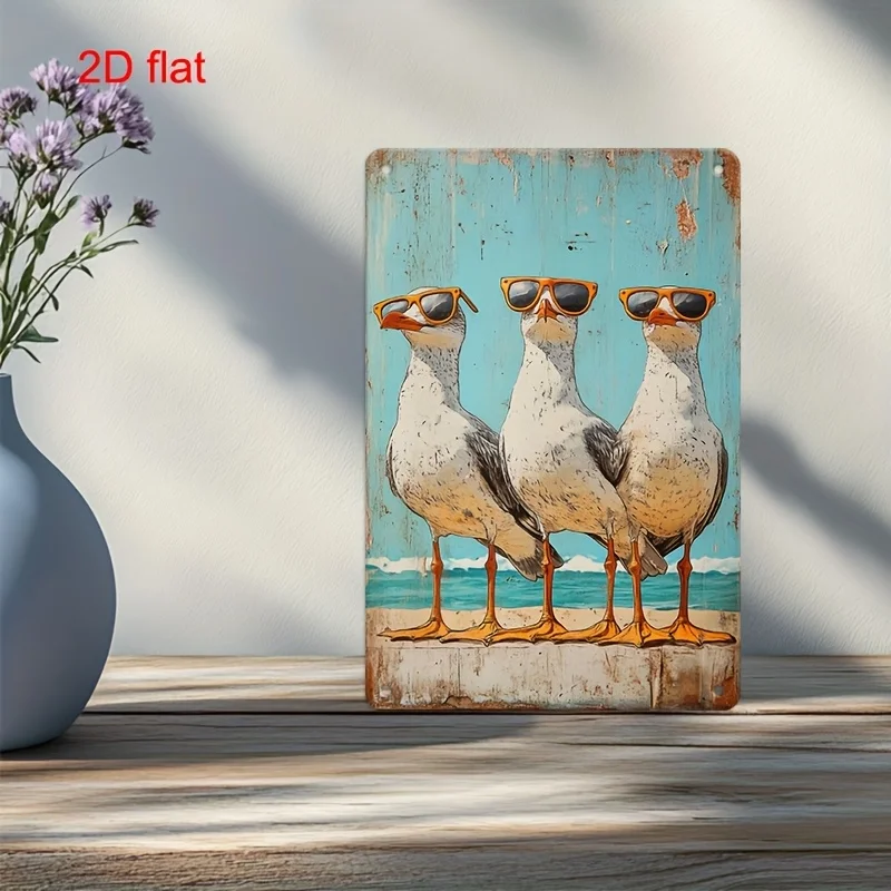 Vintage Pelican Beach Metal Sign Iron 8x12 Inch Coastal Wall Decor Plaque For Home Garden