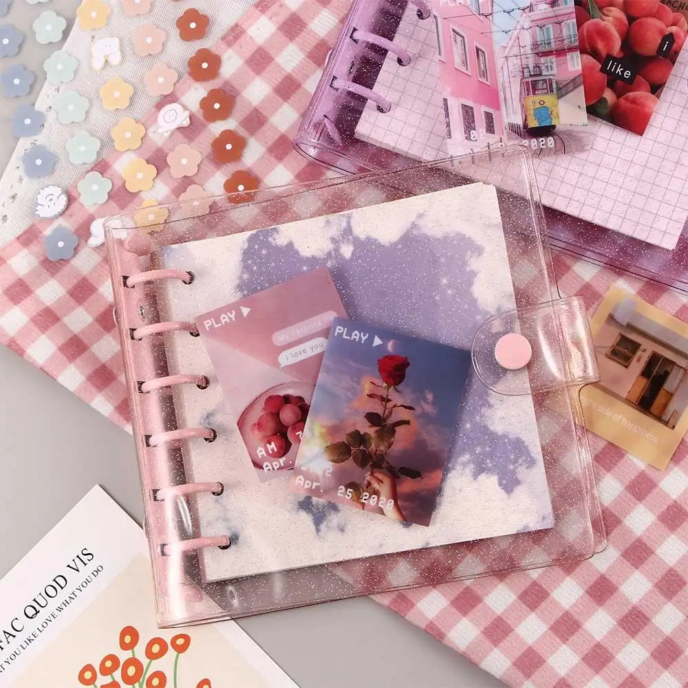 Papelería, suministros escolares, libro de tarjetas, Agenda A7, cuaderno de fotos, libro cuadrado de hojas sueltas con purpurina, carpeta para revistas