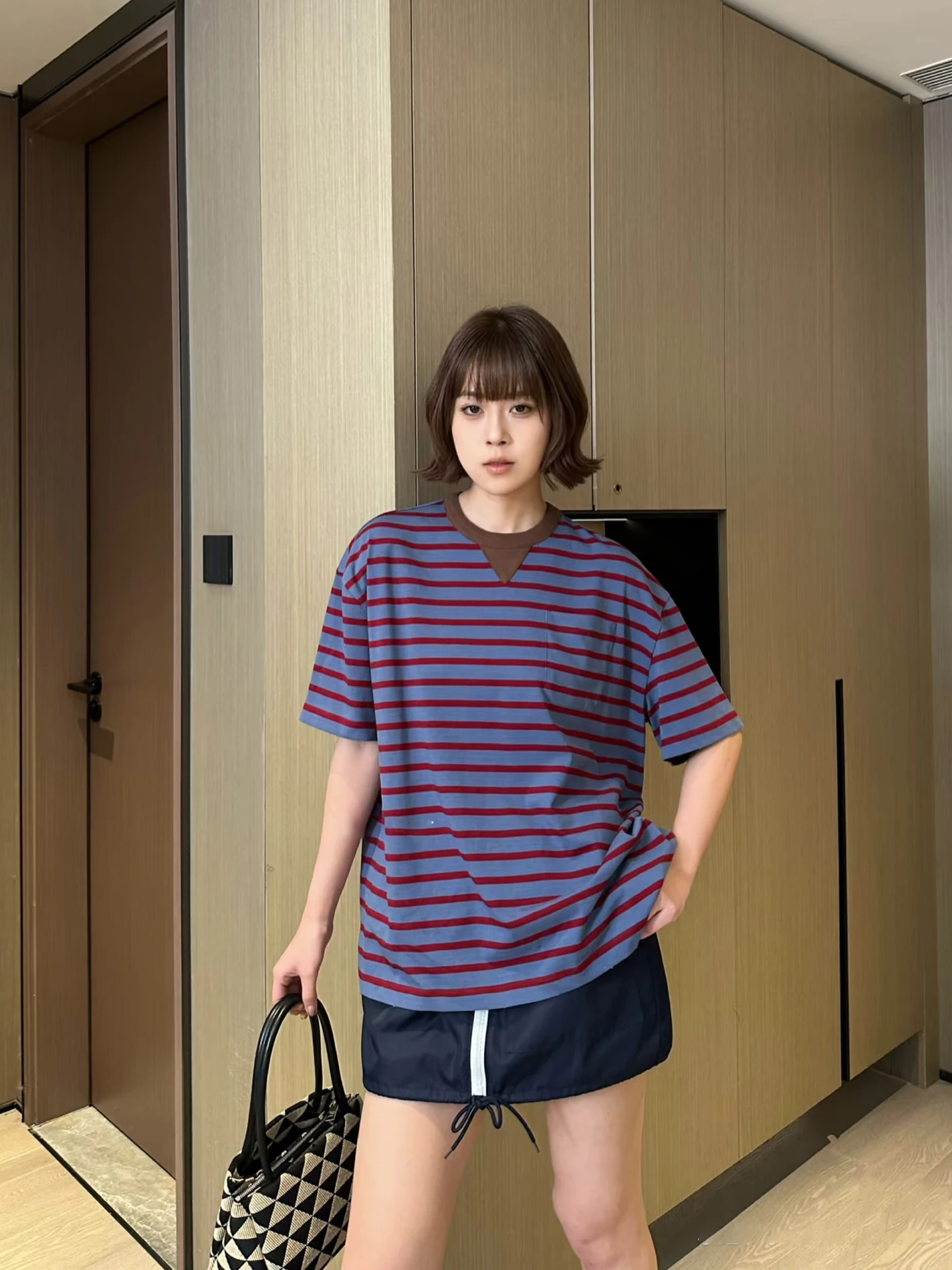 

MOSA Повседневная свободная женская футболка ort Sve с полосатым основанием irt Faionable Легкий дышащий хлопковый топ