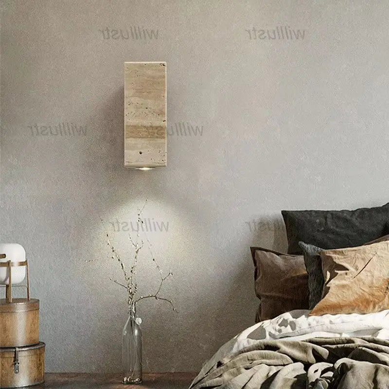 

Creative Stone Wall Lamp Industry Marble Sconce Living Bedroom Hotel Cafe Yard Balcony Yellow Travertine Light Outdoor Spotlight