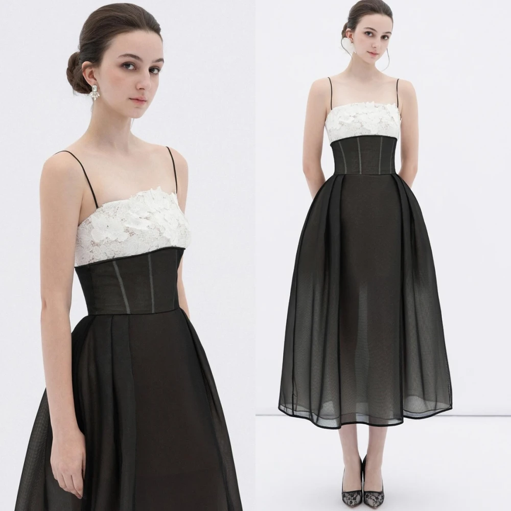 فستان سهرة مخصص عالي الجودة بأشرطة سباغيتي كلاسيكي من التول فستان كوكتيل حديث بدون أكمام للمناسبات الخاصة