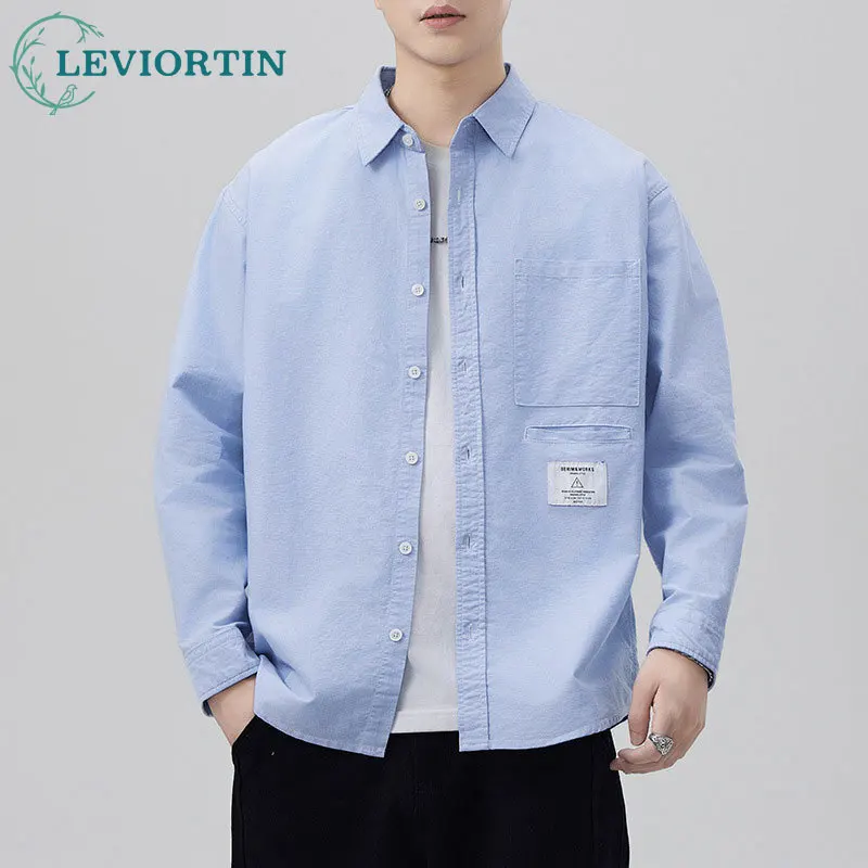 

Мужская весенне-осенняя рабочая одежда в американском стиле ретро, простая рубашка с длинными рукавами, японская свободная и универсальная модная брендовая рубашка