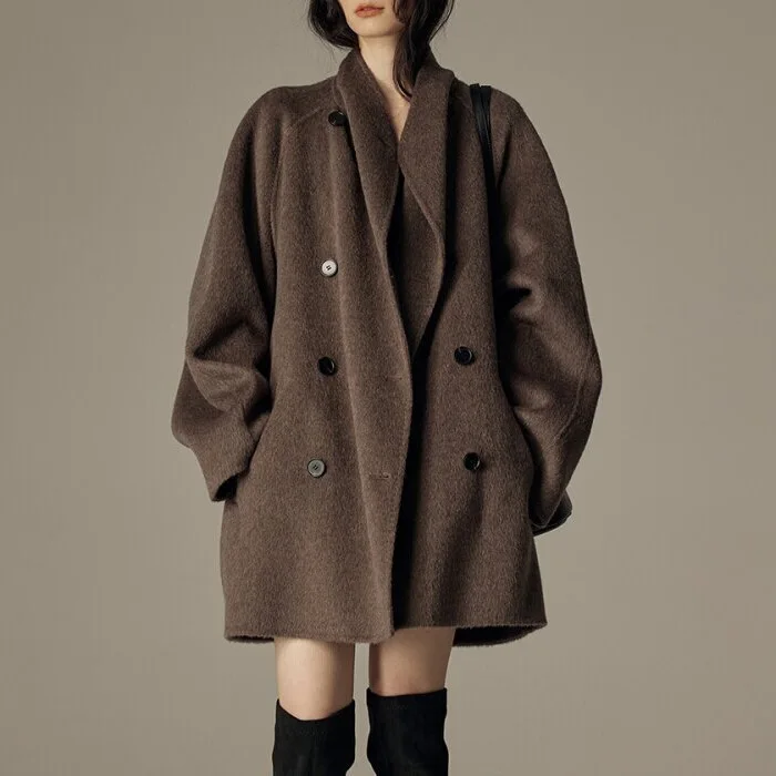 

2025 New Style Temperament Double-sided Wool Coat For Women Autumn Winter Warm Loose Casual Woolen Suits Jacket