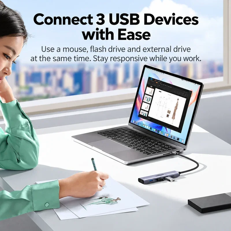 UGREEN 35178 5-in-1 USB-C Hub, 4K 60Hz HDMI, 3 USB-A Data Ports (USB 3.0 + 2 USB 2.0), 100W PD Input