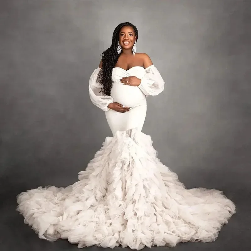 فستان حورية البحر للحمل - فستان من التول المطاطي بحاشية واسعة مع تعريف الخصر - فساتين تصوير للأمهات فيستدو ماتمينيداد #3