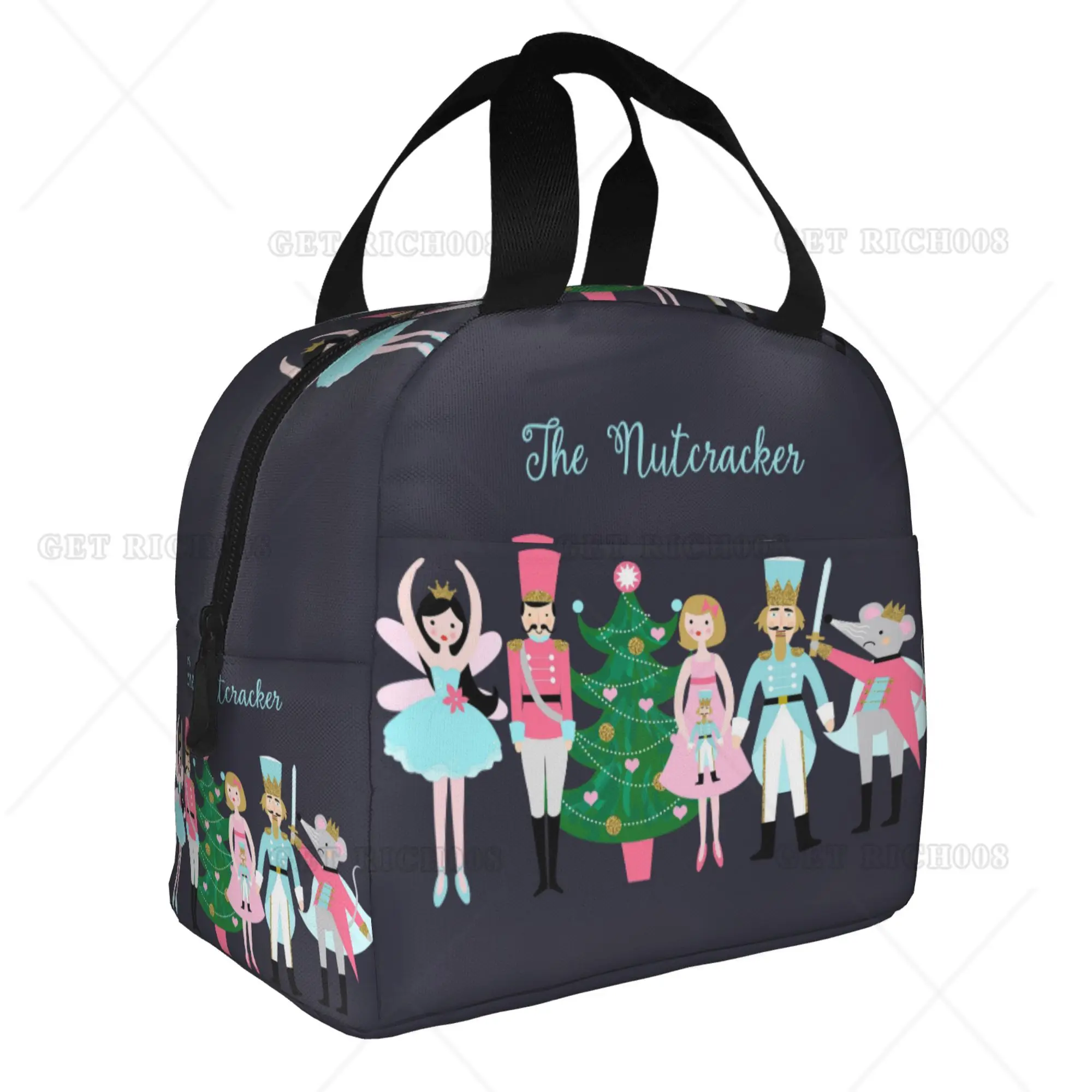 Quebra-nozes Cartoon Christmas Lunch Bag, Saco de trabalho de piquenique ao ar livre, Bento escolar, Lancheira Isolada, Homens e mulheres, Presente Kids