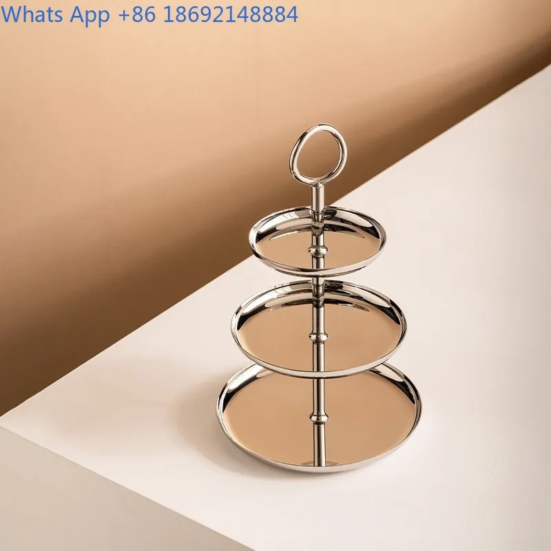 

European Style Stainless Steel Three-Layer Dessert Cake Stand Household Snack Candy Tray Light Luxury Fruit Plate
