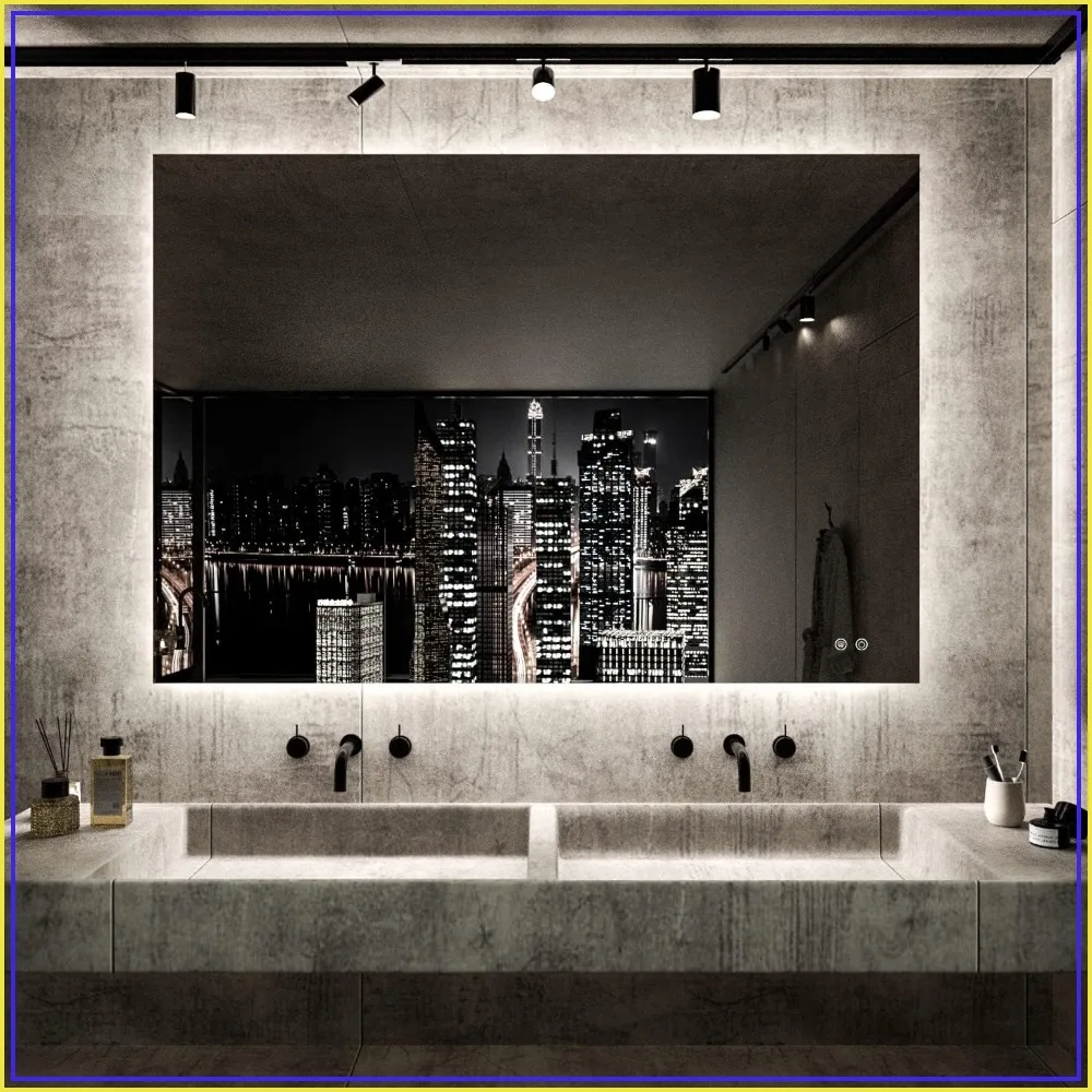 LED Bathroom Mirror 40x32 Anti-Fog Dimmable CRI90+ Touch Waterproof