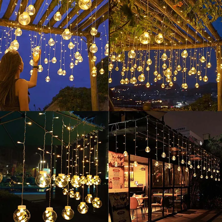 Solar String Lights Wishing Ball Outdoor LED Waterproof Curtain Lights for Garden Bedroom Wedding