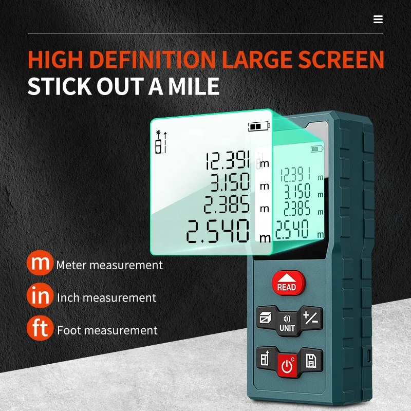 

TULX Laser Distance Meter 60M 80M 100M 120M Handheld Portable Laser Rangefinder IP54 Rated 2mm Accuracy Electronic Laser Measure