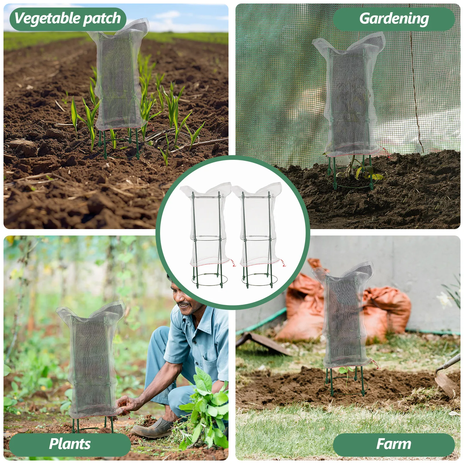 2Sets Sturdy Plant Protective Cage with Mesh Bag for Trees Seedlings Insect Pet Protection Garden Tomato Vegetable Flower