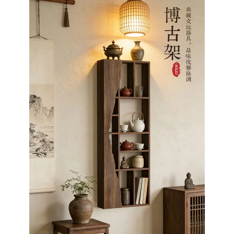 medieval style solid wood bogu frame wall-mounted living room storage display rack Chinese tea set ornament rack Duobao Ge