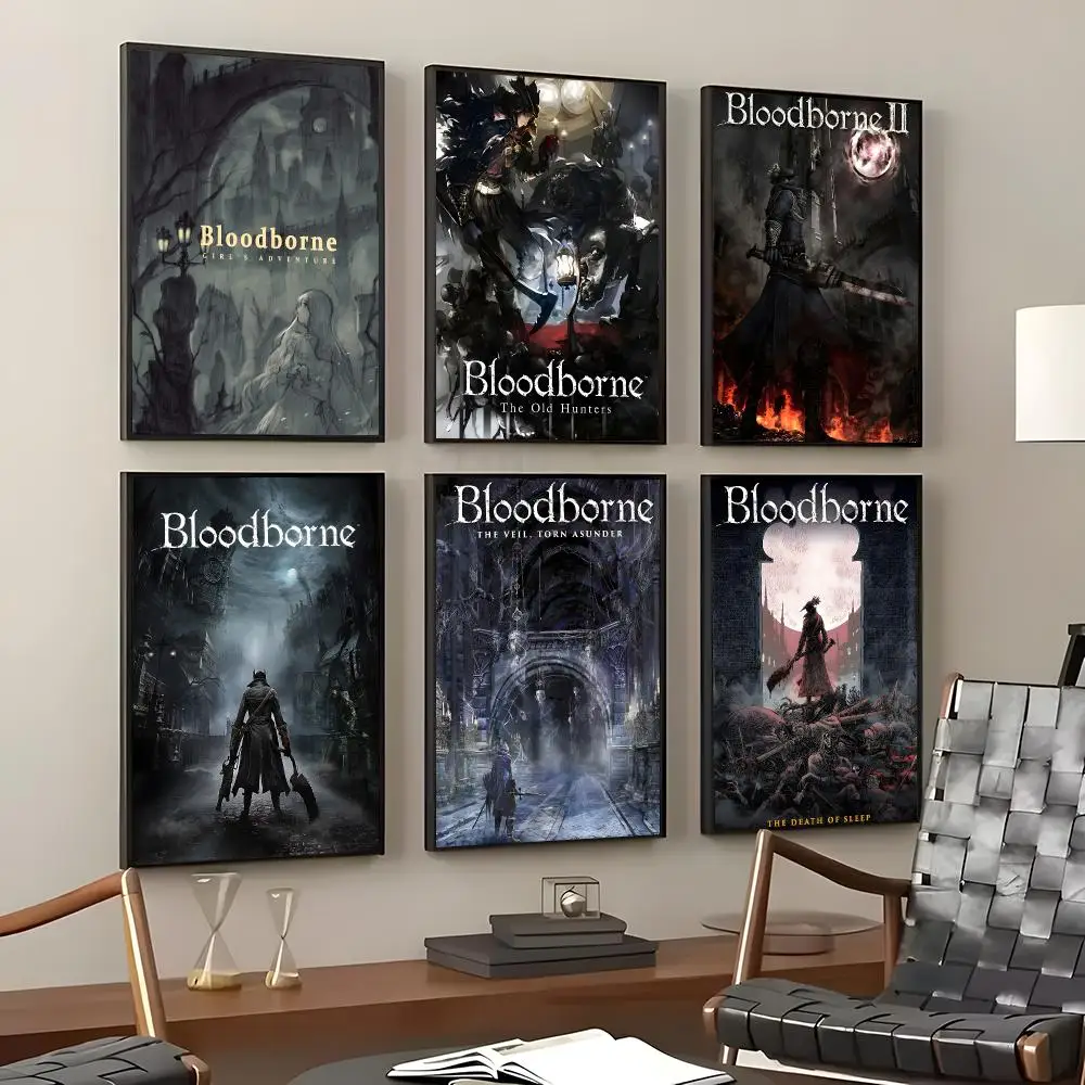 Game Bloodborne Poster Self-Adhesive Waterproof Wall Stickers Coffee Bar Home Wall Decor