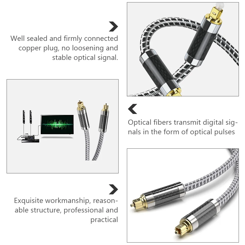 

Optical Audio Cable 1.5m Male to Male Digital Cord Plug and Play Convenient Fast Transmission Optical Audio Cable