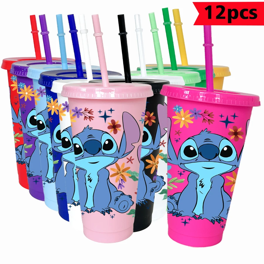 

12PCS/pack Disney, Stitch, flower 26oz multi-color plastic water cup party drink set birthday/back to school gift