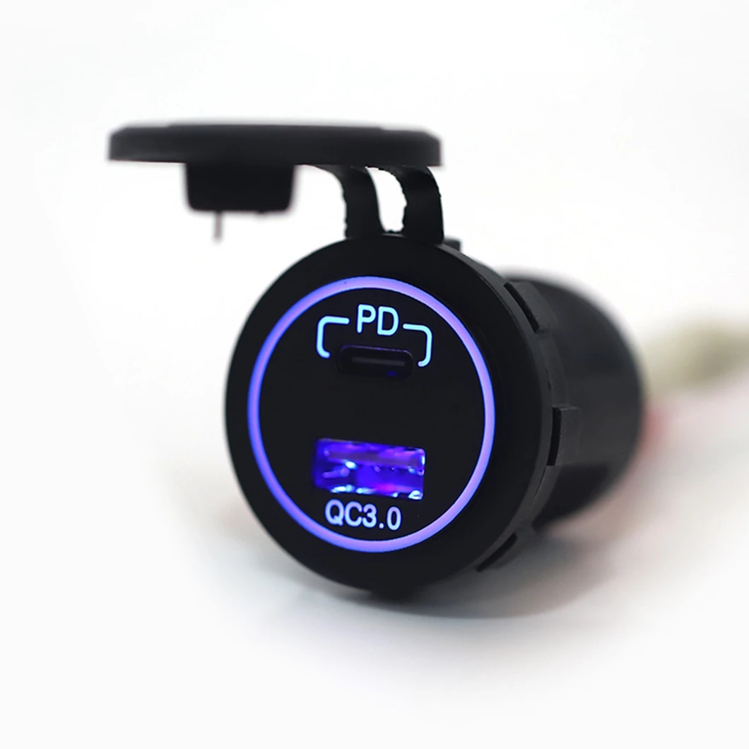 

ABILKEEN Universal Car Charger Type-C+QC3.0 Fast Charging DC12V-24V Waterproof USB Port Socket BLUE GREEN RED LED Light