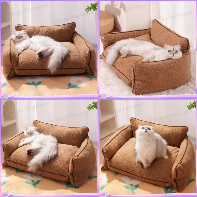 Warm Cat Bed for Winter Cozy Nest Pet Sofa Dog Sleeping Mat Removable Washable All Season Pet Bed Small Medium Large Cats