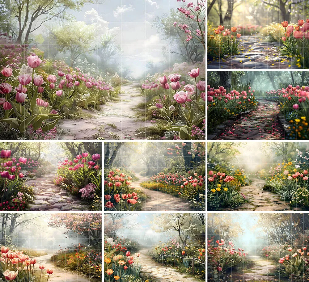 

Mehofond Photography Background Scenic Tulip Flowers Path Landscape Kids Adult Birthday Portrait Decor Backdrop Photo Studio