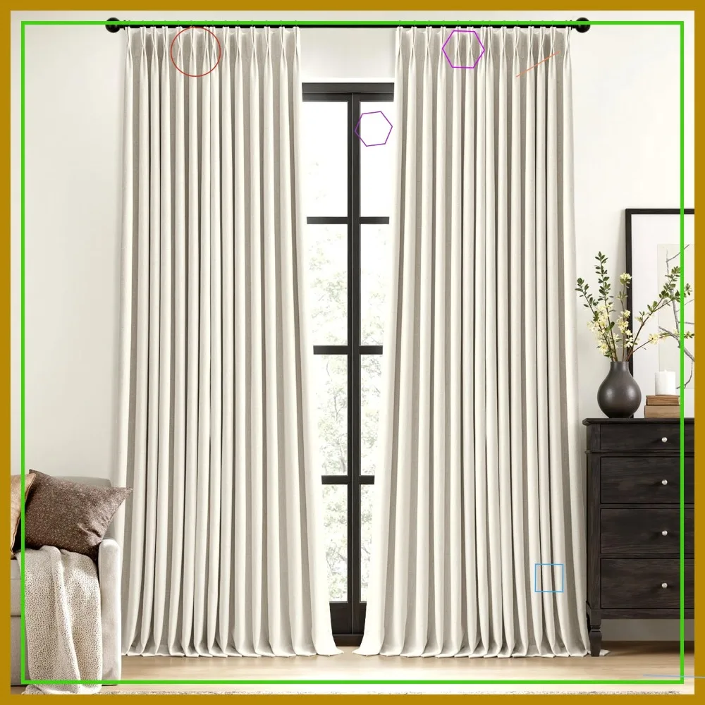 

Natural Linen Blackout Curtains 84in Long Pinch Pleat Room Darkening Drapes for Bedroom Living Room 2 Panels