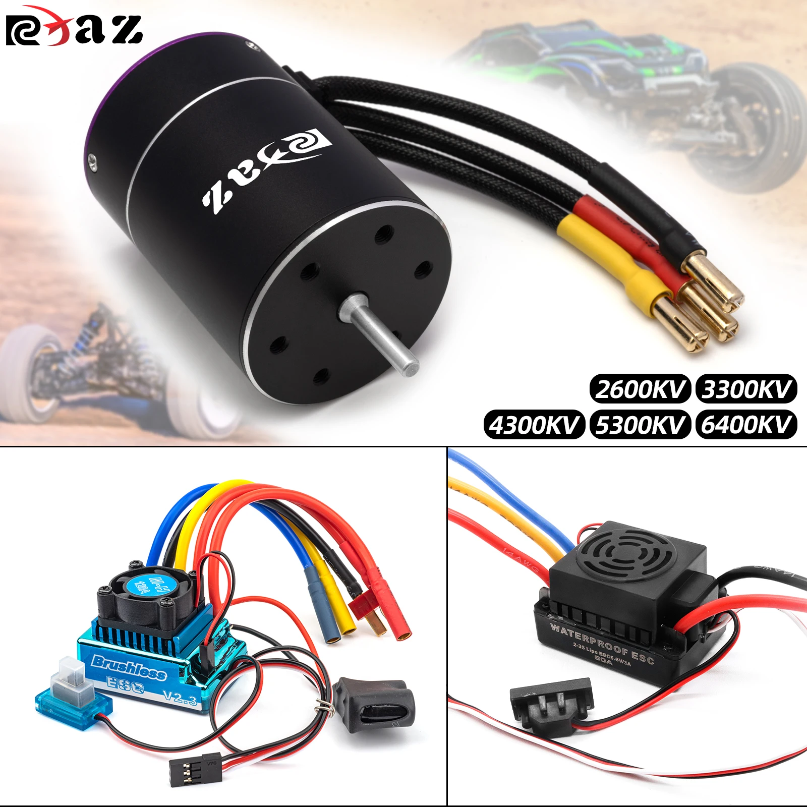 

RCXAZ Brushless Power Kit Combo ESC 120A with 3.175mm Shaft 3650 2600KV-6400KV for 1/10 SCX10 TRX4 RC Crawler Racing Car