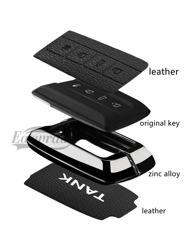 Car Zinc Alloy Leather Smart Control Smart Key Case Cover Holder Chain For Great Wall GWM WEY TANK 300 500 Tank300 Decoration 3